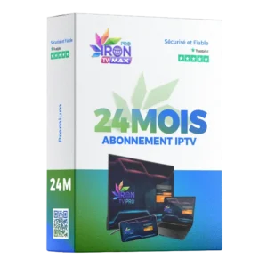 Boîte Abonnement IPTV 24 Mois 2 Codes Iron TV Pro Officiel – service IPTV Premium stable et fluide, compatible Smart TV, Android, iOS et Firestick.