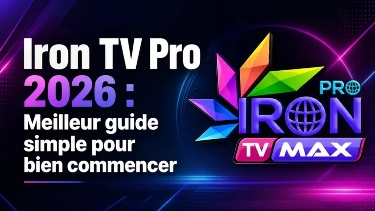Iron TV Pro 2026 avec logo officiel et design futuriste pour un guide simple destiné aux débutants