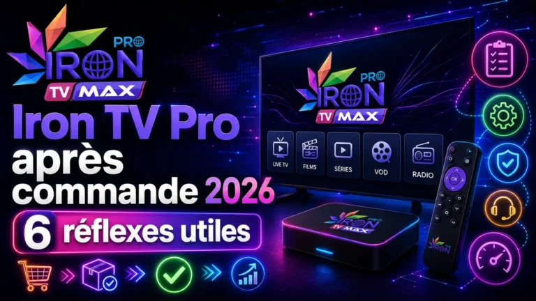 Image featured Iron TV Pro après commande 2026 avec 6 réflexes utiles après achat, checklist, réglages et interface TV connectée