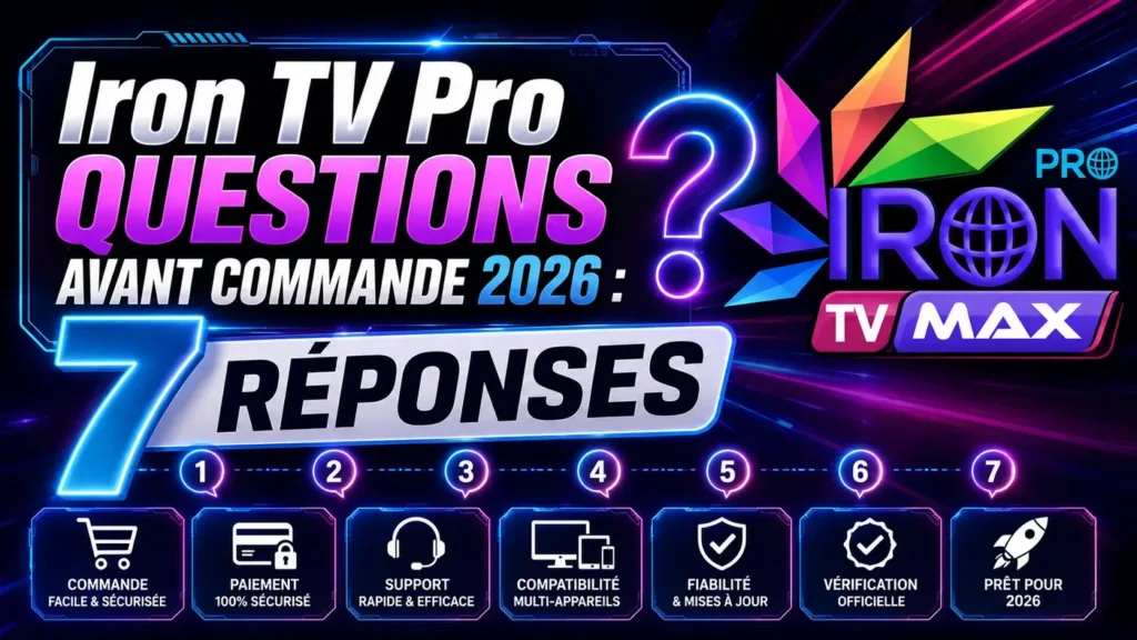Image SEO Iron TV Pro questions avant commande 2026 avec 7 réponses utiles avant achat