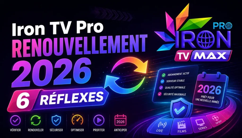 Iron TV Pro renouvellement 2026 avec 6 réflexes pour vérifier, sécuriser et anticiper la continuité du service.