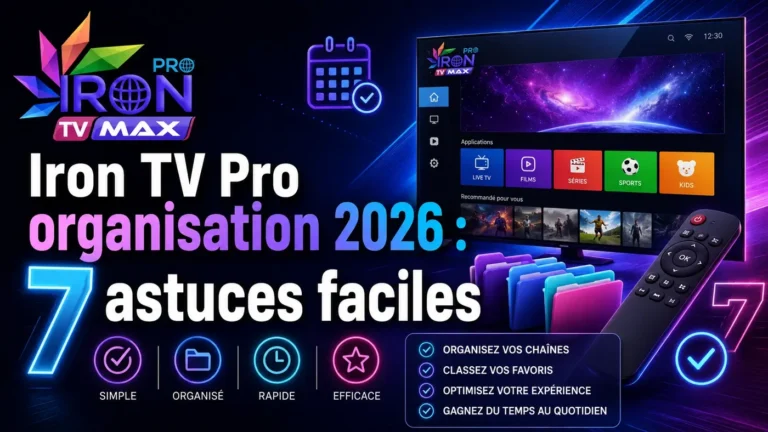 Iron TV Pro organisation 2026 avec interface TV organisée, favoris, dossiers et astuces simples pour mieux gérer son expérience.